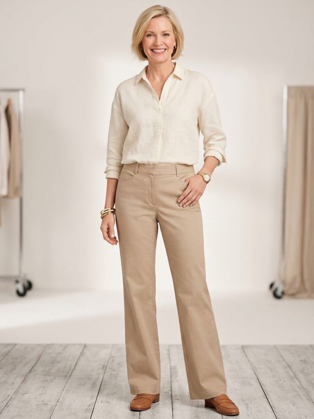 Talbots Signature Cotton-Blend Twill Pants in Khaki